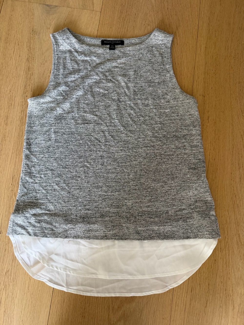 Banana Republic Gray Knit Tank with White Chiffon Back Hem